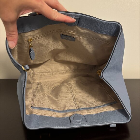 Lauren Ralph Lauren Blue Leather Embossed Logo and Anchor Tote - Picture 10 of 11